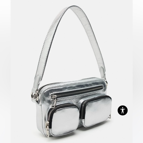 Zara mini crossbody bag with pockets in silver with dustbag - Picture 2 of 6